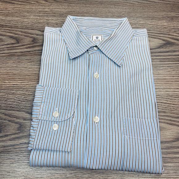Peter Millar Blue and White Striped Casual Button Down Shirt - Picture 1 of 3